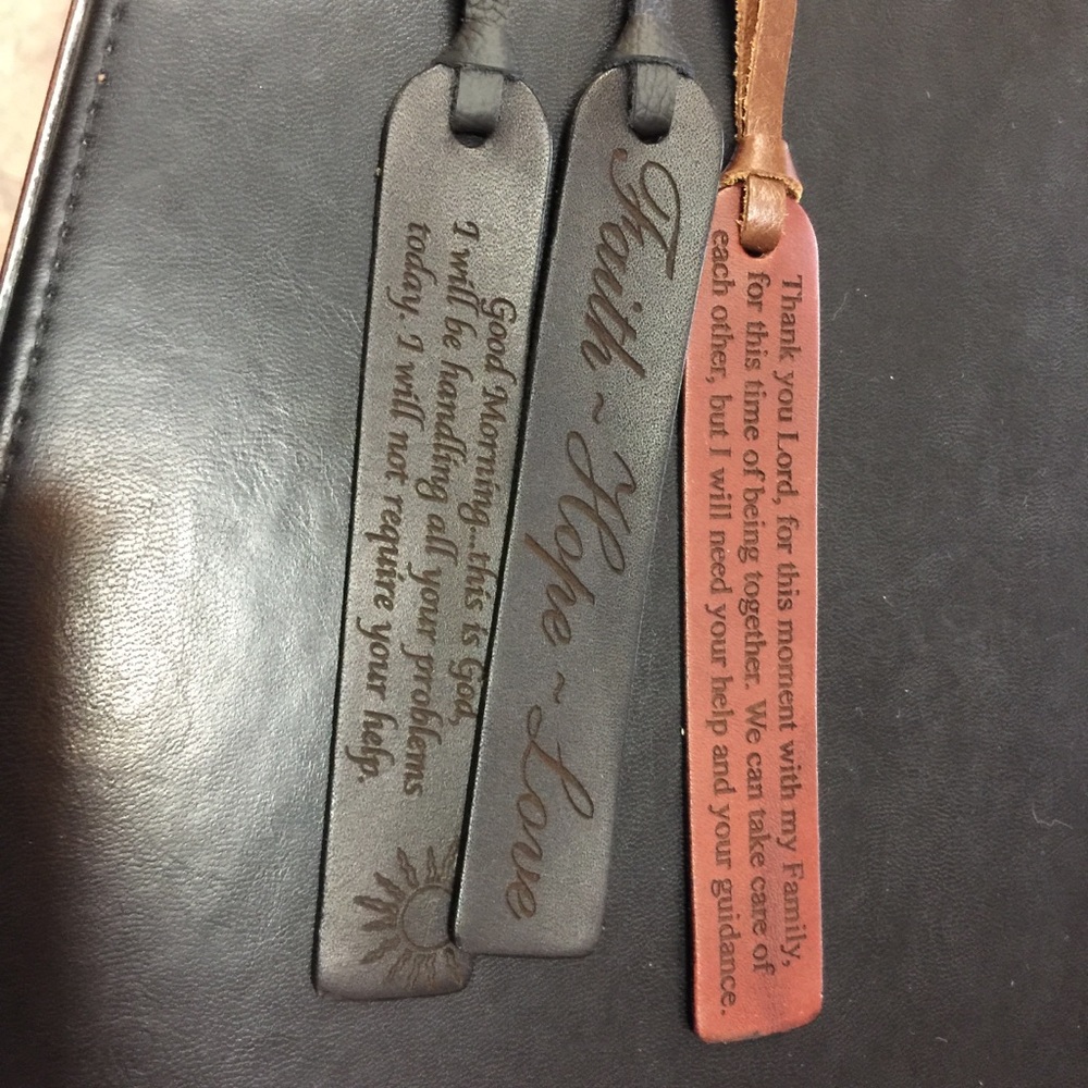 Bookmarks, leather brac.,ezbun,each item is 8.00